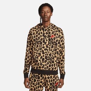 Nike Black and Tan Club Fleece Leopard Print Hoodie